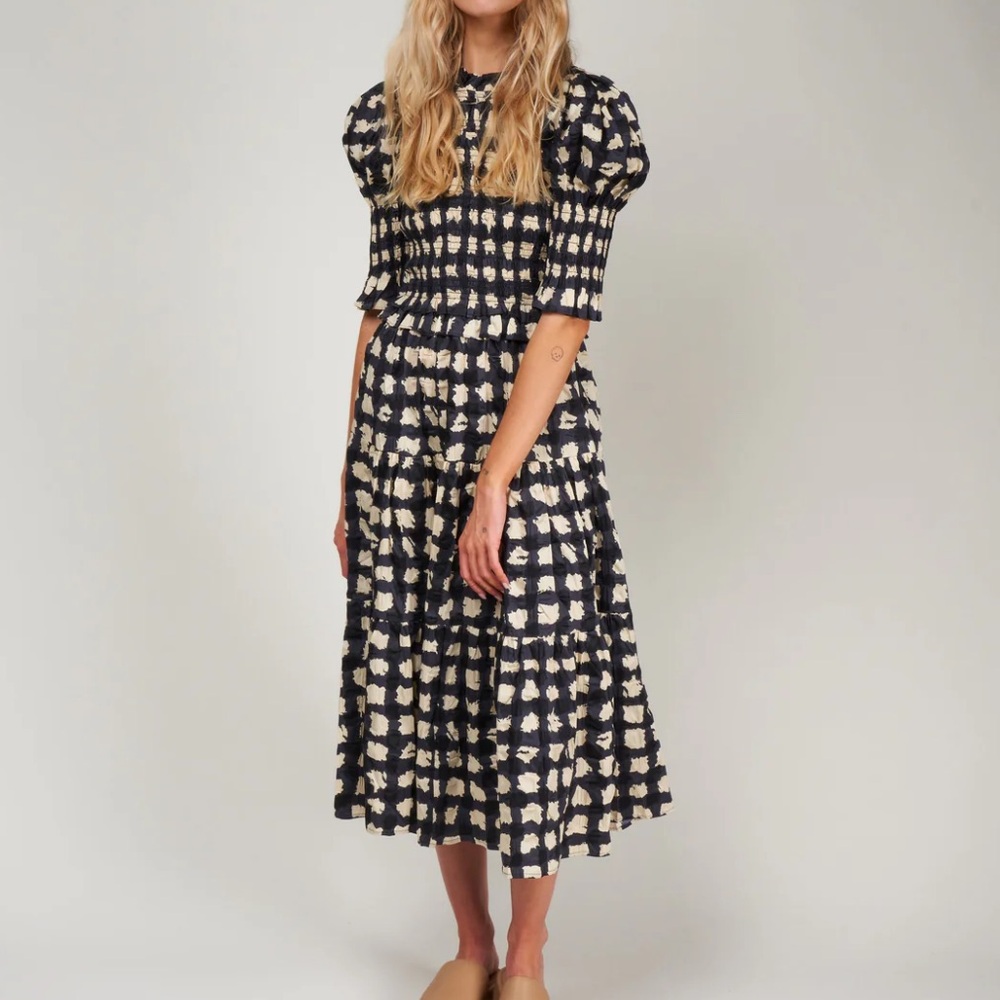Sea New York Black and Cream Check Midi Dress